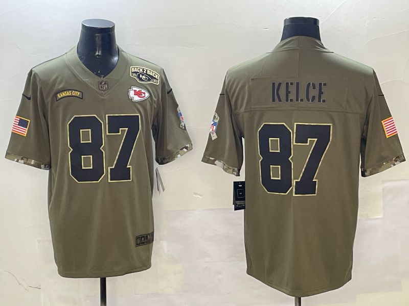 Men Kansas City Chiefs #87 Kelce Green Nike 2025 Salute to Service Limited NFL Jersey style 4